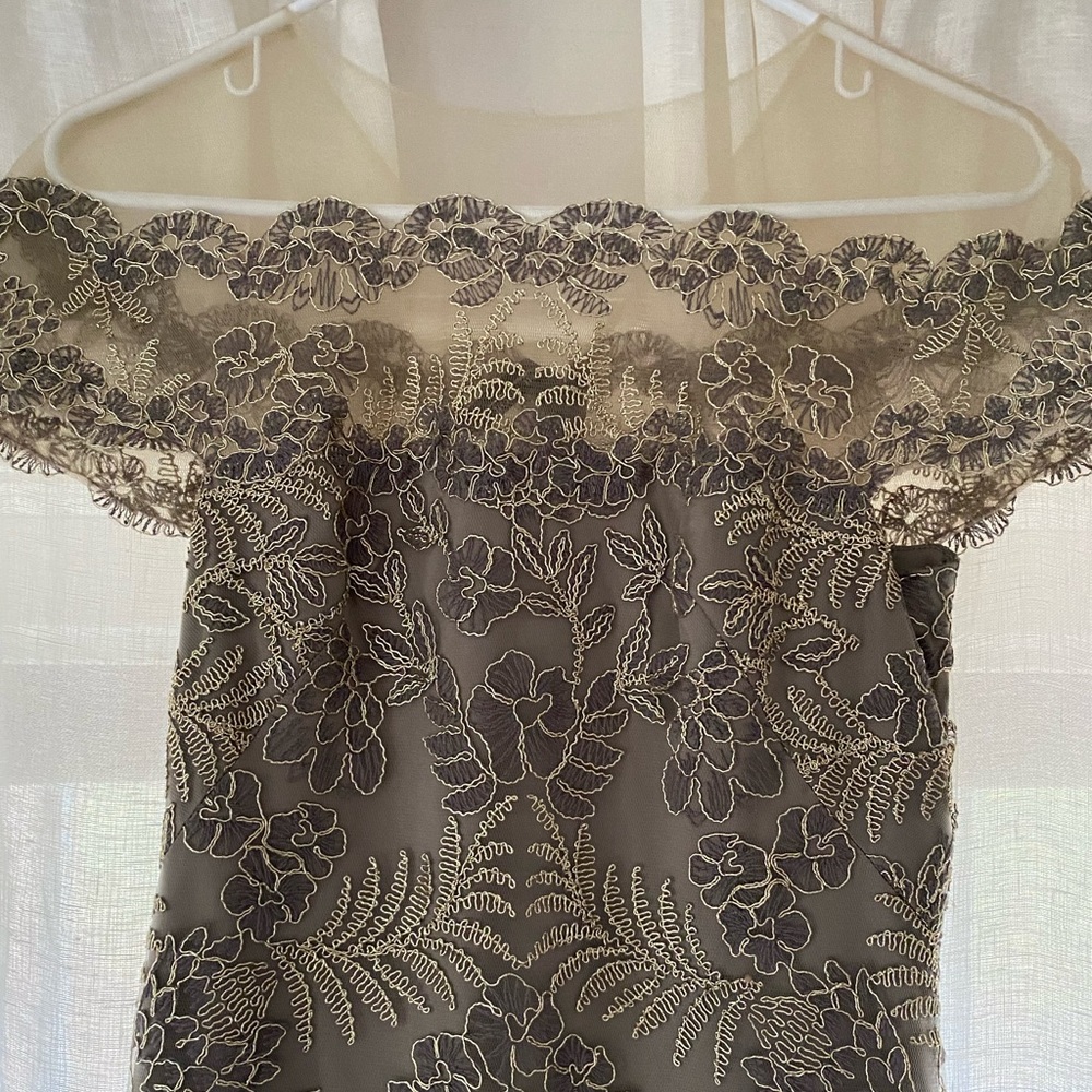 Tadashi Shoji Illusion Off the Shoulder Lace Gown - Picture 2 of 10